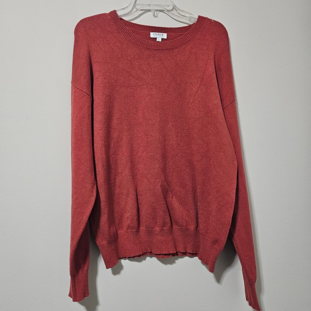 Indie & Co Womens Rust Red Knit Crewneck Sweater Large Pullover‎ Soft Relaxed